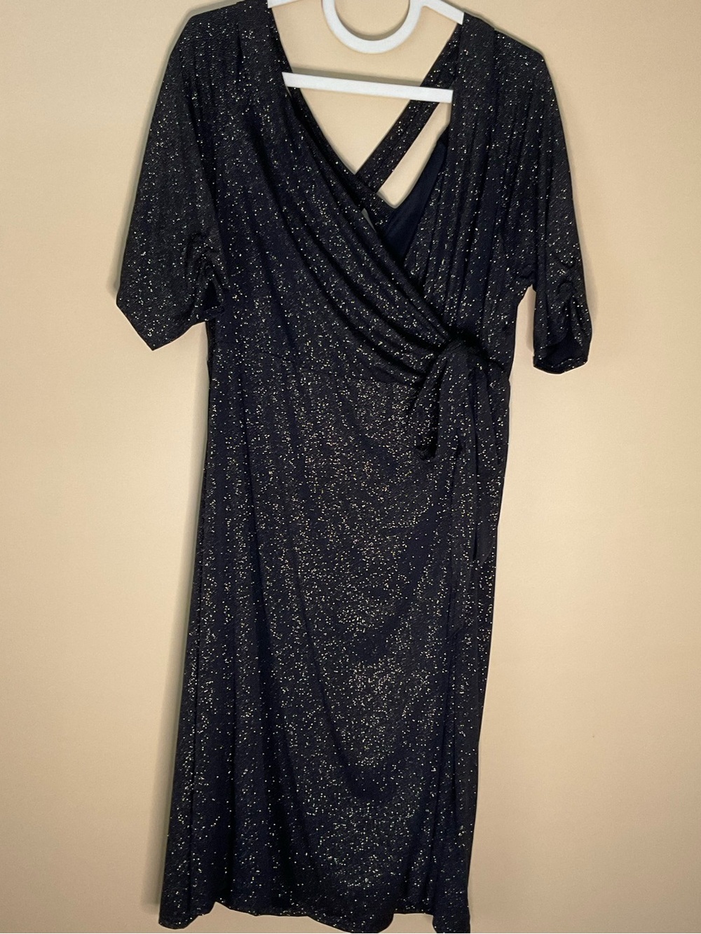 Kiyonna Black Sparkle Midi Wrap Dress